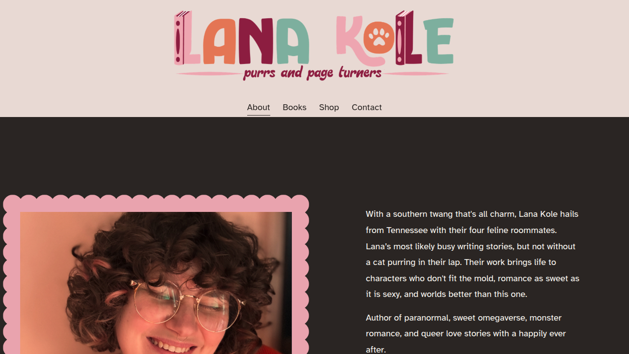 Screenshot of Lana Kole Author | Purrs and Page Turners